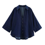 Yozy Women’s Denim Two-Piece Set – Loose Fit Button-Down Shirt with Wide-Leg Pants, Casual & Fashionable Outfit