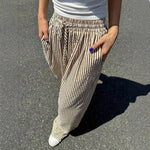 Yozy Women’s Casual Striped Straight-Leg Pants – Comfortable Polyester Trousers with Single Stripe Design for Middle-Aged Women