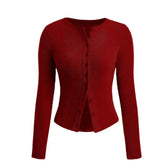 Yozy Women Crop Tops Summer Knit Ribbed Button Front Long Sleeve Shirt for Club Streetwear Aesthetic Grunge Clothes