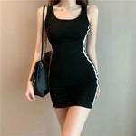 Yozy Summer Women Casual Sheath Dress Lady Spaghetti Strap Sleeveless Sexy Stretch Slim Dress