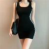 Yozy Summer Women Casual Sheath Dress Lady Spaghetti Strap Sleeveless Sexy Stretch Slim Dress