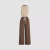Yozy Solid Color Summer Two-Piece Pants Set – Sleeveless Vest & Wide-Leg Trousers, Fashionable Wrinkle-Free Outfit for Casual & Office Wear
