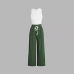 Yozy Solid Color Summer Two-Piece Pants Set – Sleeveless Vest & Wide-Leg Trousers, Fashionable Wrinkle-Free Outfit for Casual & Office Wear