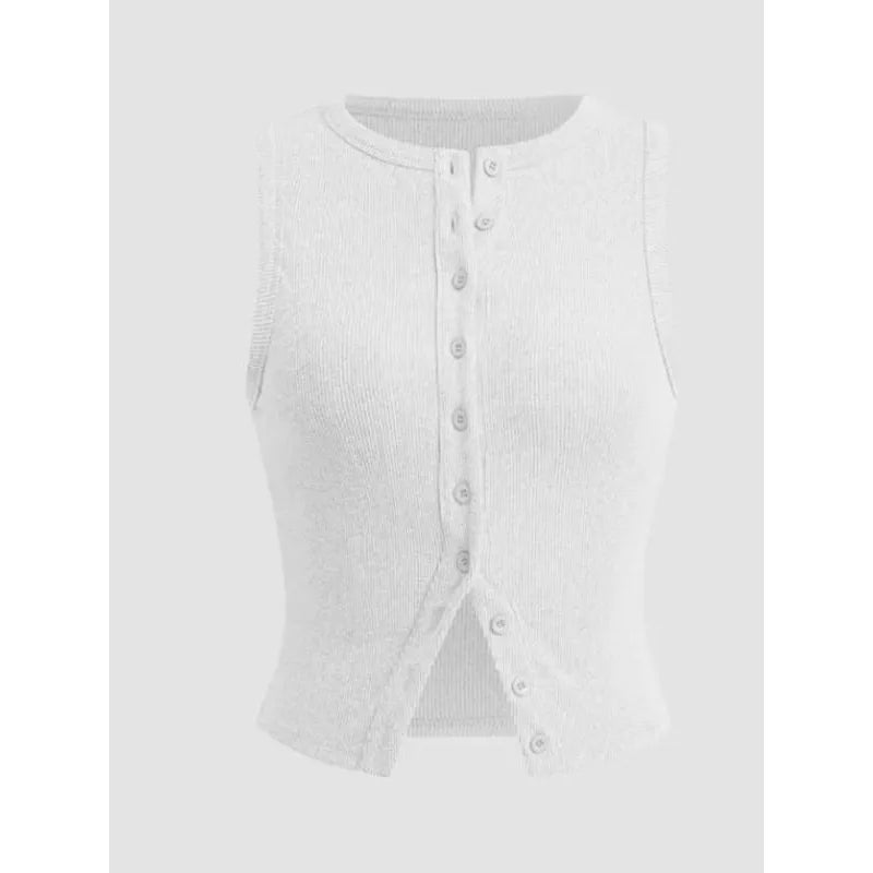 Yozy Women’s Ribbed Button-Down Tank Top – Sleeveless Slim Fit Crop Vest for Summer & Going Out