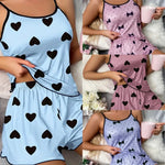 Yozy Women's Pajama Set Pajamas T-Shirts Shorts Pink Heart-Shaped Print Round Neck T-Shirt Ice Silk Top Comfortable Casual Summer ﻿