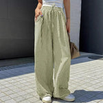 Yozy Women’s Casual Striped Straight-Leg Pants – Comfortable Polyester Trousers with Single Stripe Design for Middle-Aged Women
