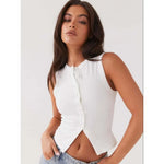 Yozy Women’s Ribbed Button-Down Tank Top – Sleeveless Slim Fit Crop Vest for Summer & Going Out