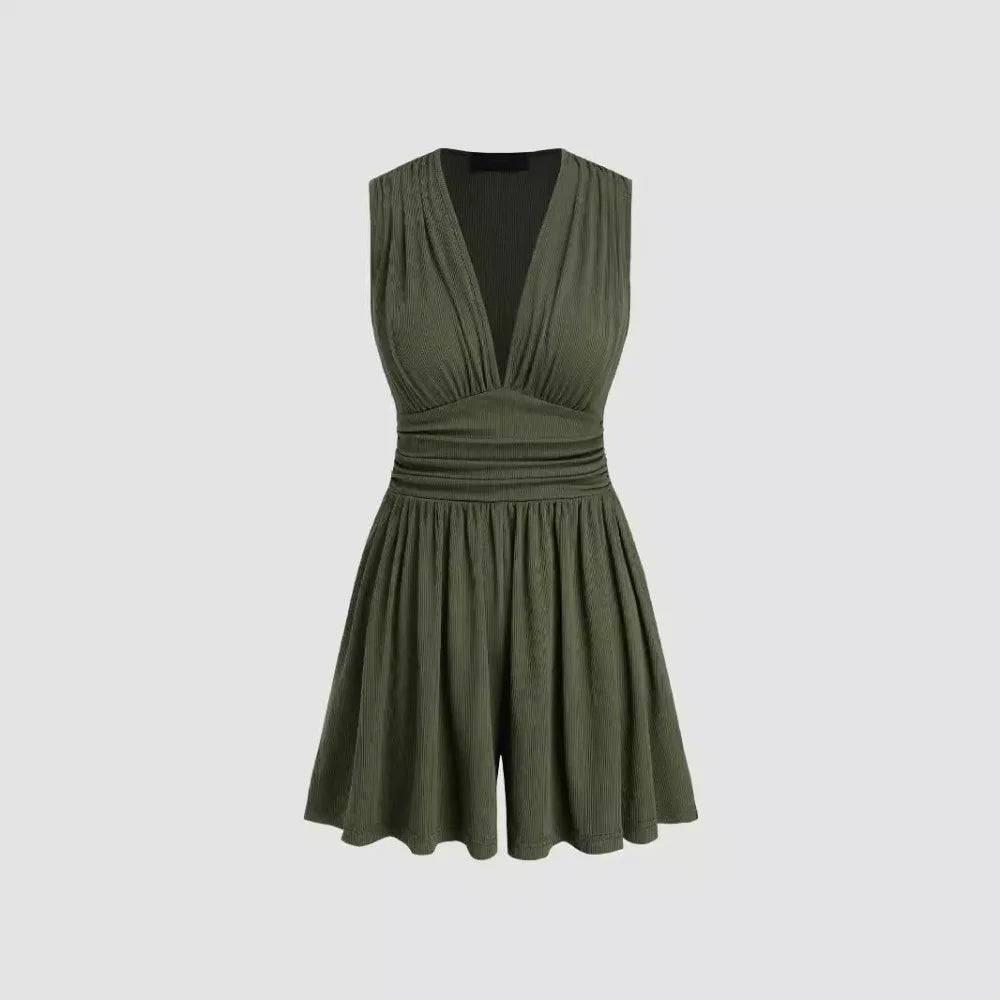 Yozy Women's Knitted Jumpsuit Solid Color Pleated Pit Strip Sleeveless Jumpsuit