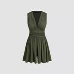 Yozy Women's Knitted Jumpsuit Solid Color Pleated Pit Strip Sleeveless Jumpsuit