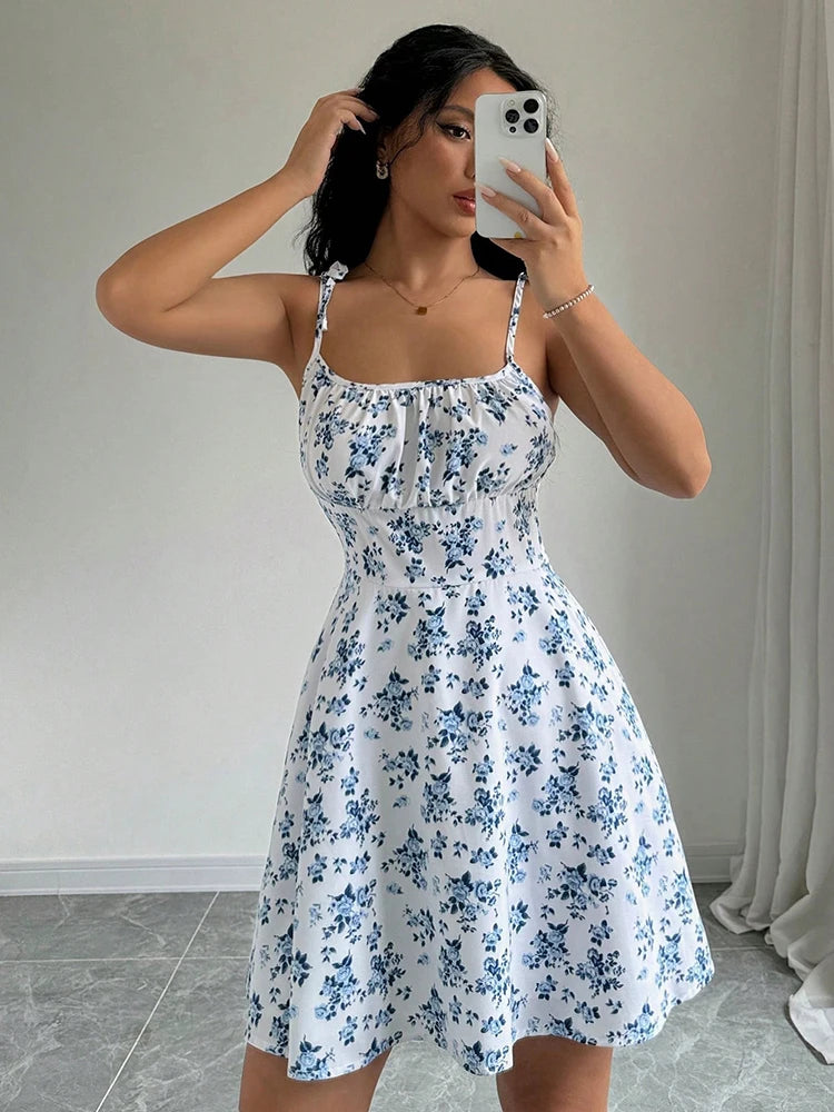 Yozy Women's Summer Floral Spaghetti Strap Beach Short Dress,Womens Dresses,Woman Clothing,Woman Clothes,Sundress,New In Dress 2025