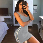 Yozy Summer Women Casual Sheath Dress Lady Spaghetti Strap Sleeveless Sexy Stretch Slim Dress