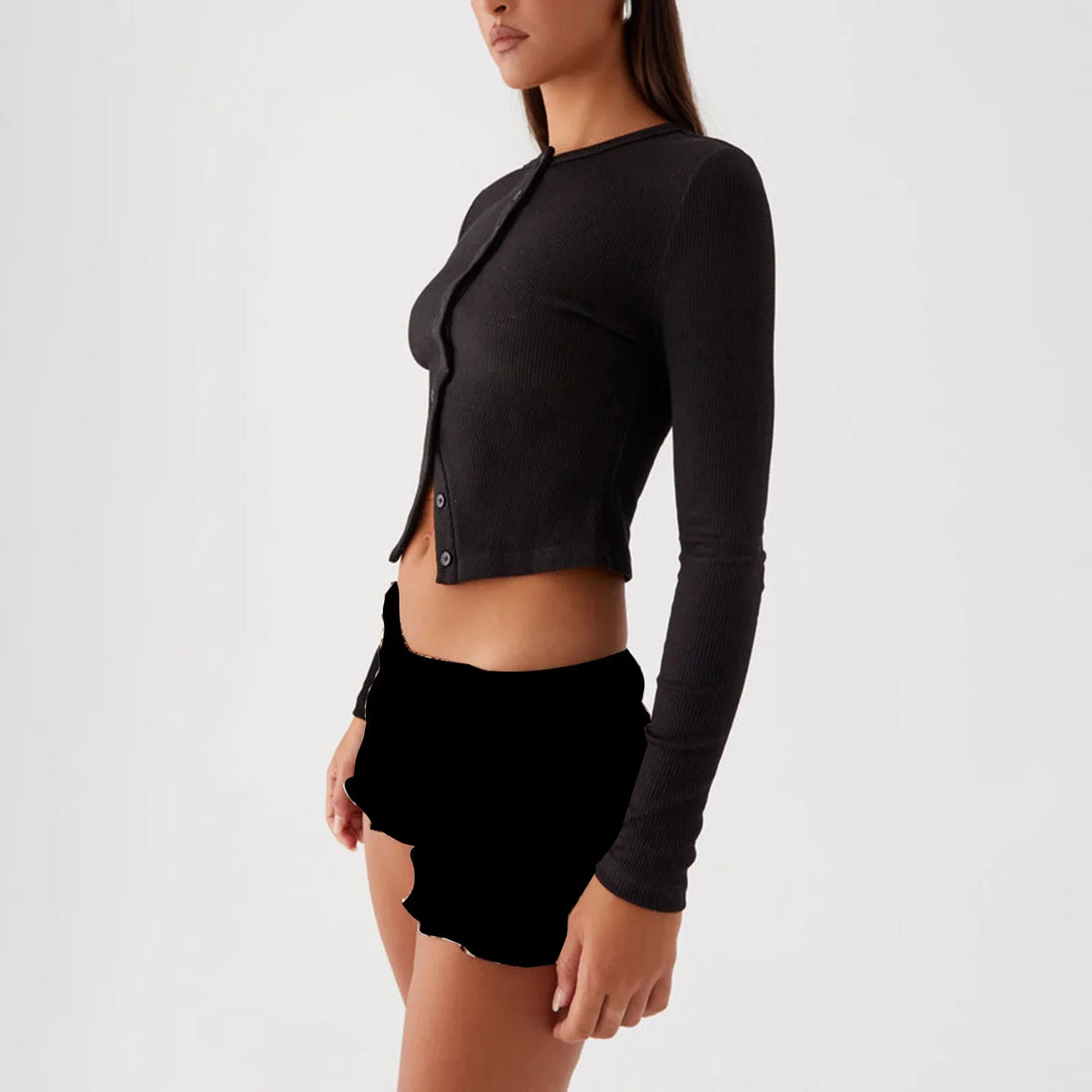 Yozy Women Crop Tops Summer Knit Ribbed Button Front Long Sleeve Shirt for Club Streetwear Aesthetic Grunge Clothes