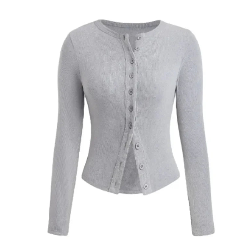 Yozy Women Crop Tops Summer Knit Ribbed Button Front Long Sleeve Shirt for Club Streetwear Aesthetic Grunge Clothes