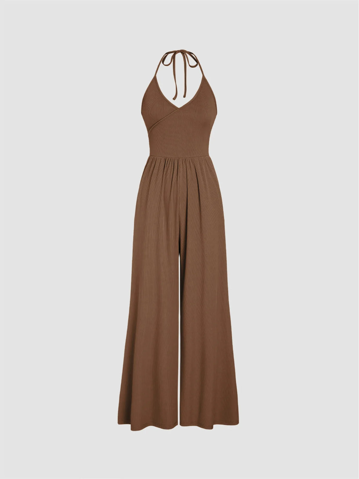 Yozy 2025 Knitted Lace-Up Halter Neck Open Back High Waist Sexy Y2k Clothes Women Wide Leg Pants Jumpsuit