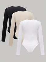 Yozy Women’s Casual Solid Color Three-Piece Set – Long Sleeve Jumpsuit, Top & Pants Outfit