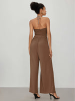 Yozy 2025 Knitted Lace-Up Halter Neck Open Back High Waist Sexy Y2k Clothes Women Wide Leg Pants Jumpsuit