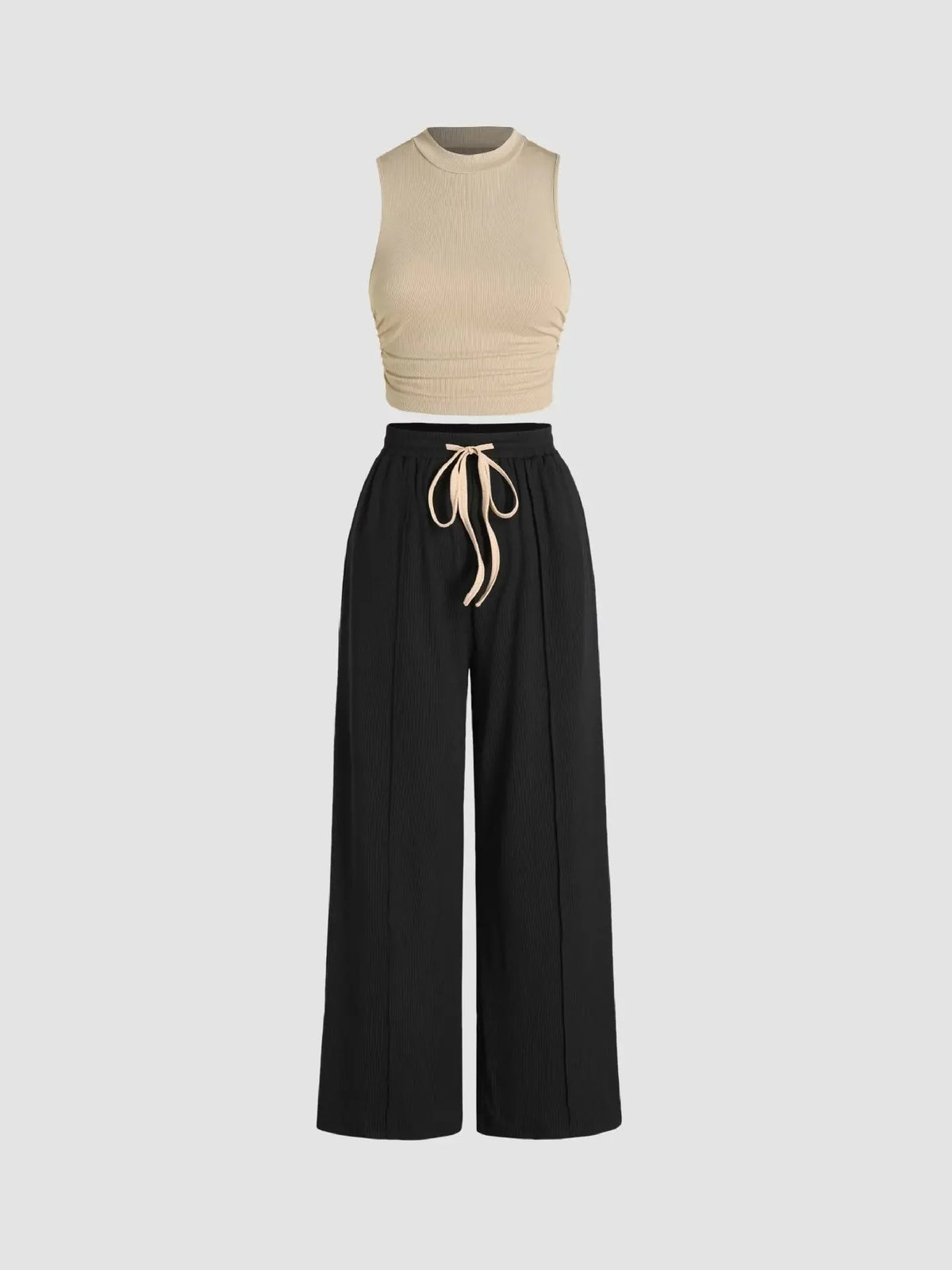 Yozy Solid Color Summer Two-Piece Pants Set – Sleeveless Vest & Wide-Leg Trousers, Fashionable Wrinkle-Free Outfit for Casual & Office Wear