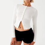 Yozy Women Crop Tops Summer Knit Ribbed Button Front Long Sleeve Shirt for Club Streetwear Aesthetic Grunge Clothes
