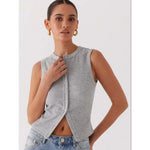 Yozy Women’s Ribbed Button-Down Tank Top – Sleeveless Slim Fit Crop Vest for Summer & Going Out