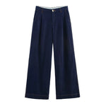 Yozy Women’s Denim Two-Piece Set – Loose Fit Button-Down Shirt with Wide-Leg Pants, Casual & Fashionable Outfit