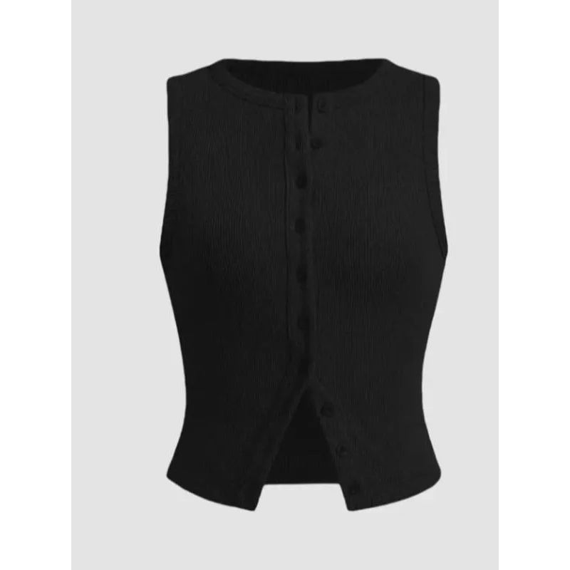 Yozy Women’s Ribbed Button-Down Tank Top – Sleeveless Slim Fit Crop Vest for Summer & Going Out