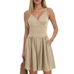 Yozy Women Mini Shorts One-Piece Romper Spaghetti Strap Sleeveless Casual One-Piece Romper Summer Backless Solid Jumpsuit Pockets