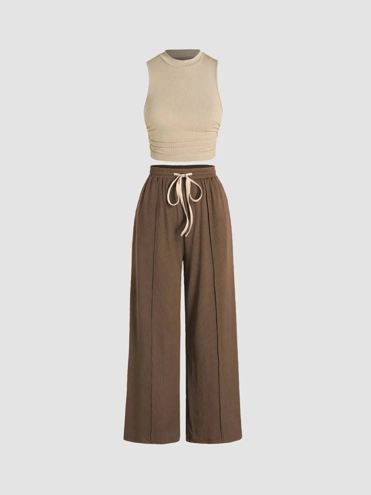 Yozy Solid Color Summer Two-Piece Pants Set – Sleeveless Vest & Wide-Leg Trousers, Fashionable Wrinkle-Free Outfit for Casual & Office Wear