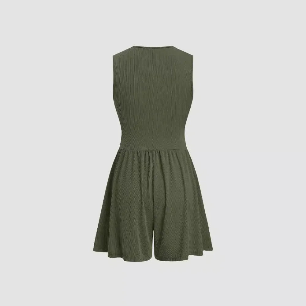 Yozy Women's Knitted Jumpsuit Solid Color Pleated Pit Strip Sleeveless Jumpsuit