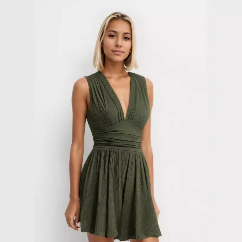 Yozy Women's Knitted Jumpsuit Solid Color Pleated Pit Strip Sleeveless Jumpsuit