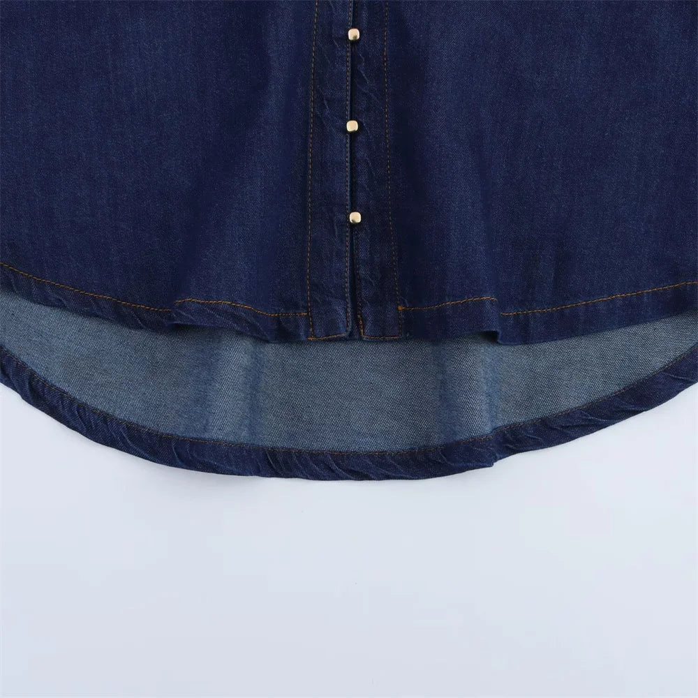 Yozy Women’s Denim Two-Piece Set – Loose Fit Button-Down Shirt with Wide-Leg Pants, Casual & Fashionable Outfit