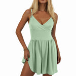 Yozy Women Mini Shorts One-Piece Romper Spaghetti Strap Sleeveless Casual One-Piece Romper Summer Backless Solid Jumpsuit Pockets