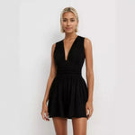 Yozy Women's Knitted Jumpsuit Solid Color Pleated Pit Strip Sleeveless Jumpsuit
