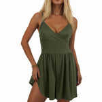 Yozy Women Mini Shorts One-Piece Romper Spaghetti Strap Sleeveless Casual One-Piece Romper Summer Backless Solid Jumpsuit Pockets
