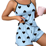 Yozy Women's Pajama Set Pajamas T-Shirts Shorts Pink Heart-Shaped Print Round Neck T-Shirt Ice Silk Top Comfortable Casual Summer ﻿