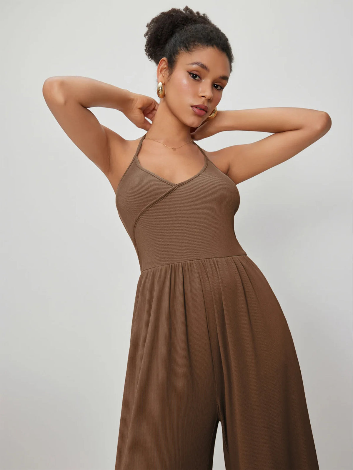 Yozy 2025 Knitted Lace-Up Halter Neck Open Back High Waist Sexy Y2k Clothes Women Wide Leg Pants Jumpsuit