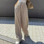 Yozy Women’s Casual Striped Straight-Leg Pants – Comfortable Polyester Trousers with Single Stripe Design for Middle-Aged Women