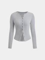 Yozy Women Crop Tops Summer Knit Ribbed Button Front Long Sleeve Shirt for Club Streetwear Aesthetic Grunge Clothes